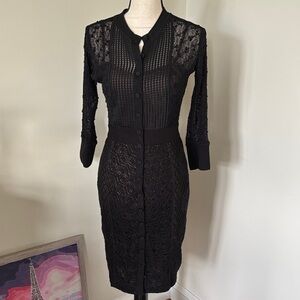Byron Lars Black Lace 3/4 Sleeve MIDI Dress Size 4